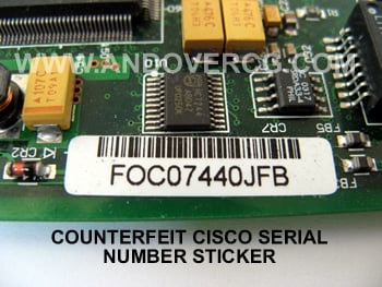 Fake Counterfeit Cisco WIC-1DSU-T1-V2 Serial number sticker Example